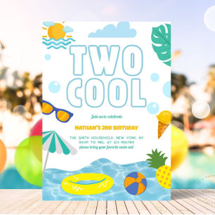 Fun Zwei Coole Junge 2. Geburtstag Pool Sommer Par Einladung