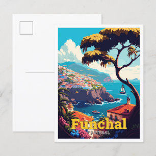 Funchal Portugal Reise Vintage-Illustration Postkarte