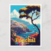 Funchal Portugal Reisen Vintage Illustration Postkarte (Vorderseite)