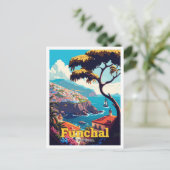 Funchal Portugal Reisen Vintage Illustration Postkarte (Stehend Vorderseite)