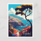 Funchal Portugal Vintage Illustration Postkarte (Vorderseite)