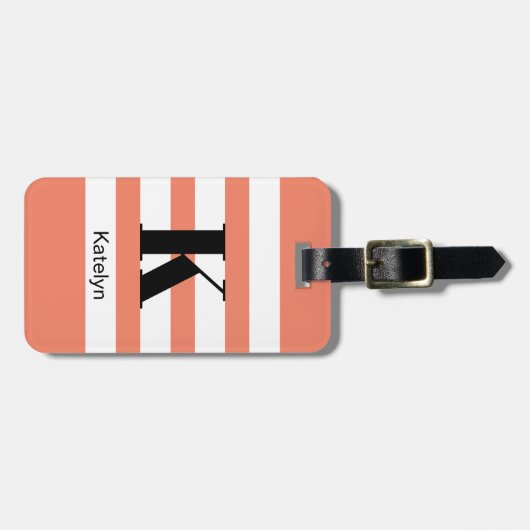 Funchic Peach Stripes Monogramm Gepäckanhänger (Vorderseite horizontal)