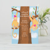 Funchjungelaffen Geburtstagsparty Einladung (Stehend Vorderseite)