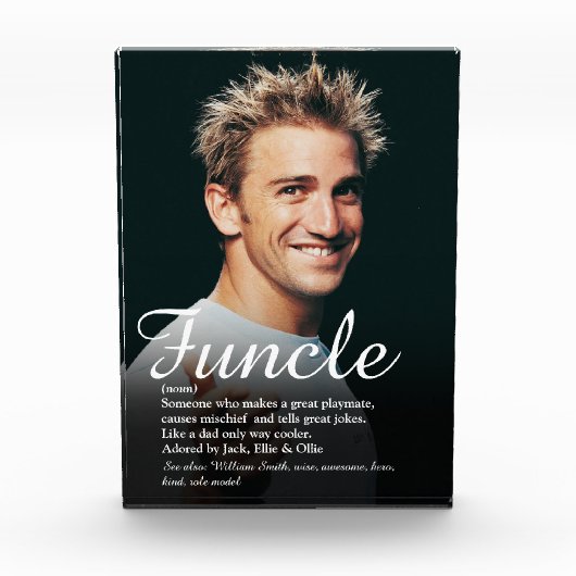 Funcle Cool Fun Onkel Elegantes Skript Fotoblock (Vorderseite)