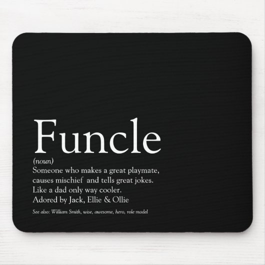 Functional Uncle Fun Cool Moderne Schwarz und Weiß Mousepad (Vorne)