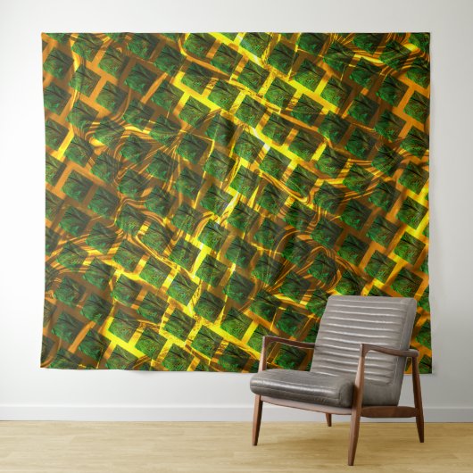 Fundo com imagem verde sob grade dourada? Largos. Wandteppich (Beispiel (Horizontal))