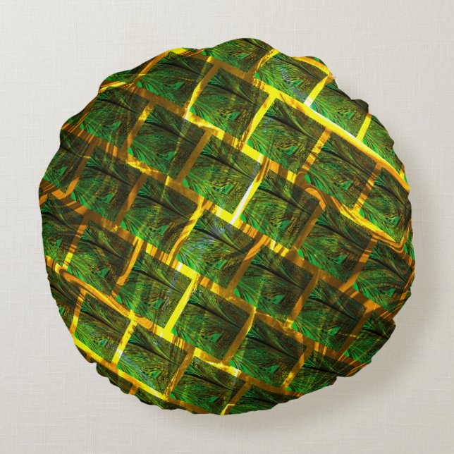 Fundo com imagem verde sob grade dourada? rundes kissen (Rückseite)