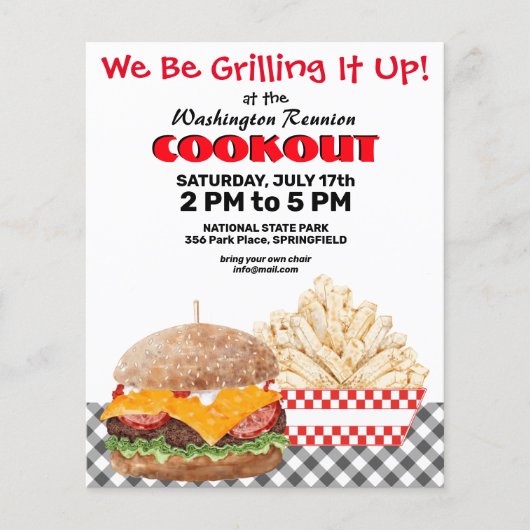 Fundraiser Cookout Barbecue Fast Food Gingham Flyer (Vorne)