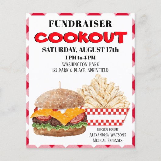Fundraiser Cookout Barbecue Fast Food Gingham Flyer (Vorne)
