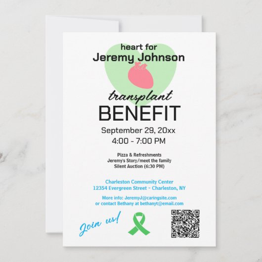 Fundraiser für Herztransplantationsvorteile Einladung (Vorderseite)