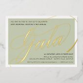 FUNDRAISIEREN GALA elegante Kalligraphie Weise grü Folieneinladung (Vorderseite)