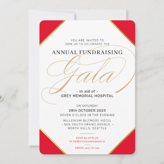FUNDRAISING GALA BALL Elegantes Event Regal Rotes Einladung (Vorderseite)