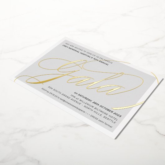 FUNDRAISING GALA elegante Kalligraphie hellgrau Folieneinladung (Gedreht)