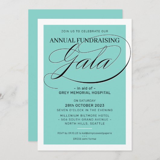 FUNDRAISING GALA Veranstaltung extravagante, elega Einladung (Vorne/Hinten)