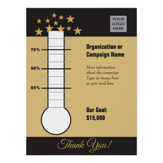 Fundraising Progress Chart Black Gold Poster (Vorderseite)