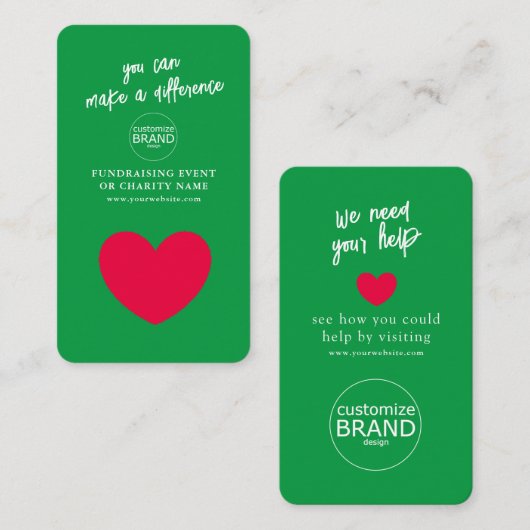 Fundraising-Wohltätigkeit Event-Green-Logo-Karte Visitenkarte (Vorne/Hinten)
