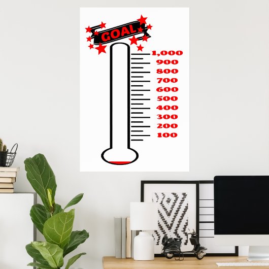 Fundraising-Ziel Thermometer 1K Ziel Poster (Heimbüro)
