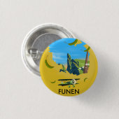 Funen, Dänemark Karte Reiseplakat Button (Vorne & Hinten)