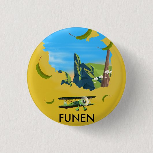 Funen, Dänemark Karte Reiseplakat Button (Vorderseite)