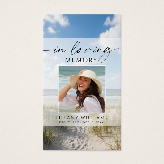Funeral Beach In Loving Memory Photo Prayer Card (Vorderseite)
