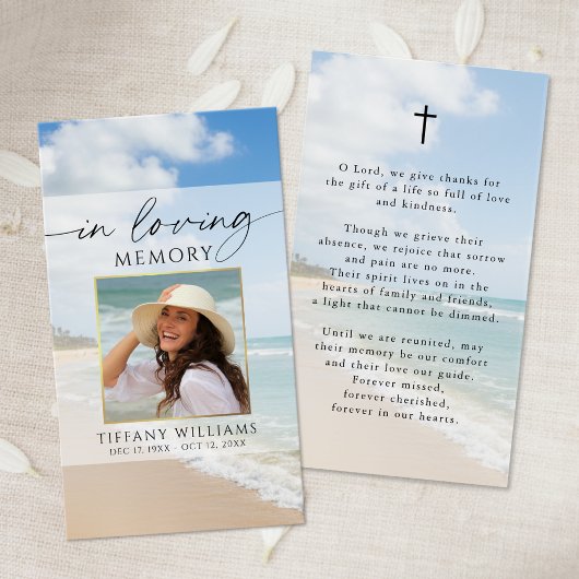 Funeral Beach In Loving Memory Photo Prayer Card