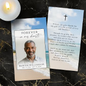 Funeral Beach Photo Forever Hearts Prayer Card