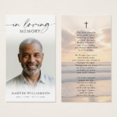 Funeral Beach Sunset Cross Poem Prayer Card (Vorne & Hinten)