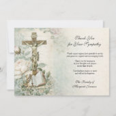Funeral Catholic Jesus Roses Cross Condolence Dankeskarte (Vorderseite)