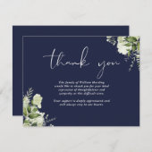 Funeral Celebration Of Life Greenery Navy Blue Dankeskarte (Vorne/Hinten)