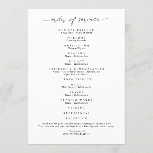 Funeral Celebration of Life Order of Service Photo Programm (Rückseite)