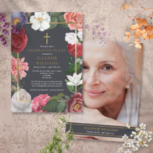 Funeral Celebration of Life Rose Floral Photo Einladung