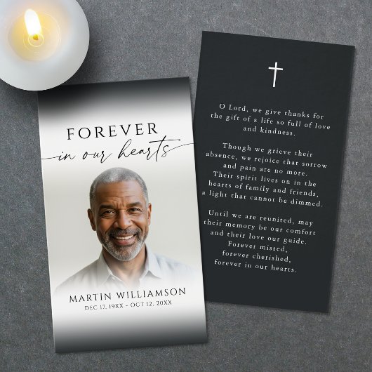 Funeral Cross Forever Hearts Photo Prayer Card