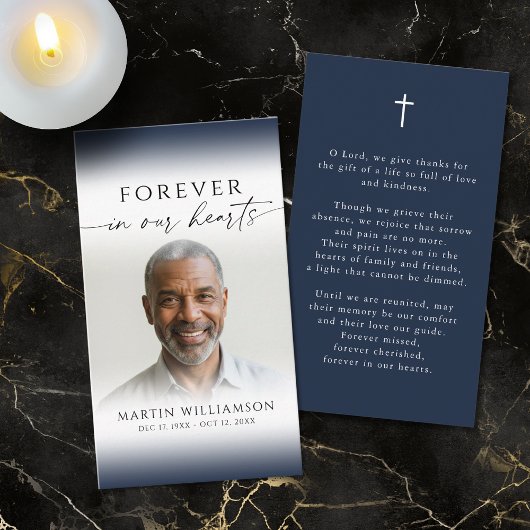 Funeral Cross Forever Hearts Photo Prayer Card Visitenkarte