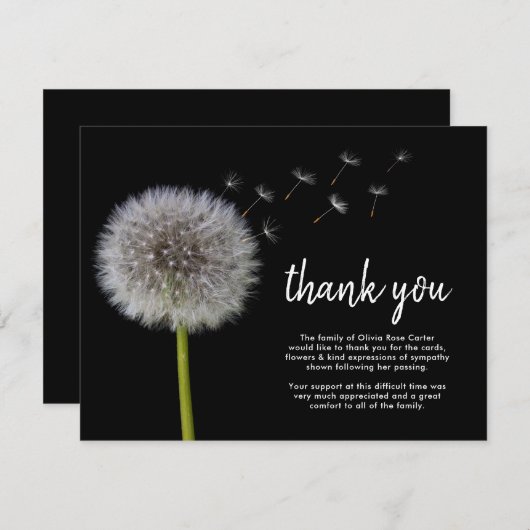Funeral Dandelion Danke | Bereavement Wünsche (Vorne/Hinten)
