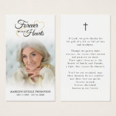 Funeral Forever Hearts Cross Photo Prayer Card (Vorne & Hinten)