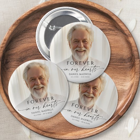 Funeral Forever in Our Hearts Photo Memorial Button