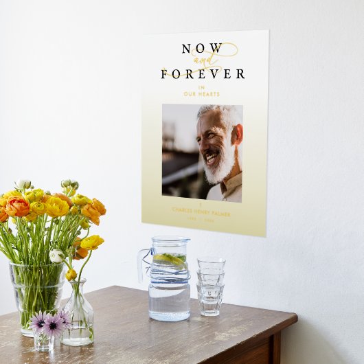 Funeral Golden Gradient Photo Whimsical Script Foliendrucke (Ablage(Küche))