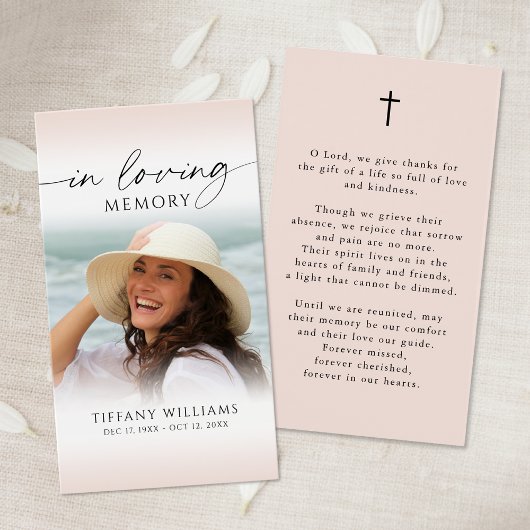 Funeral In Loving Memory Cross Photo Prayer Card