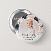 Funeral In Loving Memory Navy Pink Floral Foto Button (Vorne & Hinten)