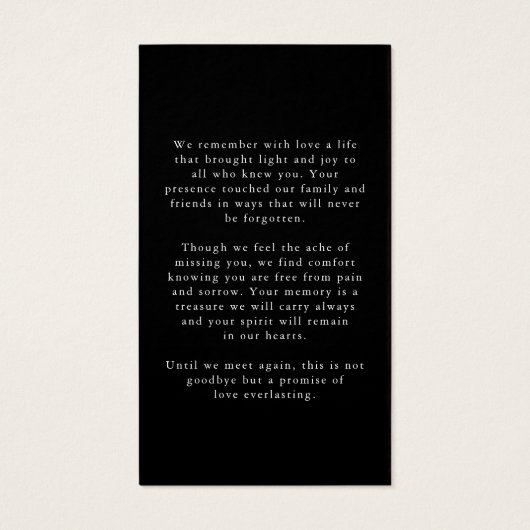 Funeral In Loving Memory Photo Modern Prayer Card (Rückseite)