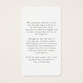 Funeral In Loving Memory Photo Simple Prayer Card (Rückseite)