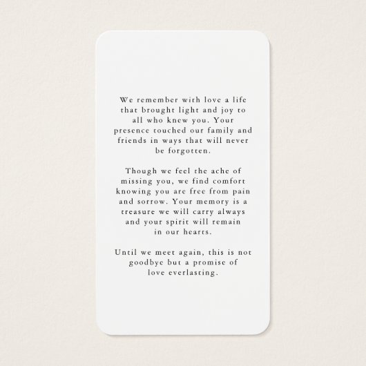 Funeral In Loving Memory Photo Simple Prayer Card (Rückseite)