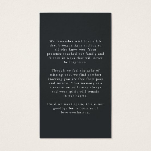 Funeral In Loving Memory Photo Simple Prayer Card (Rückseite)