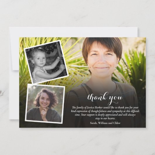 Funeral Memorial 4 Photo Collage Script Dankeskarte (Vorderseite)