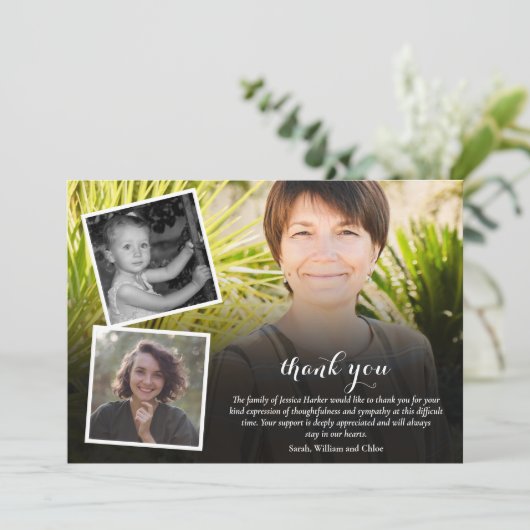 Funeral Memorial 4 Photo Collage Script Dankeskarte (Stehend Vorderseite)