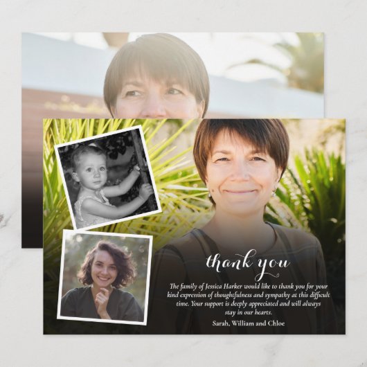 Funeral Memorial 4 Photo Collage Script Dankeskarte (Vorne/Hinten)
