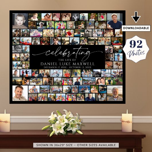 Funeral Memorial 92 Photo Collage Celebrating Life Poster