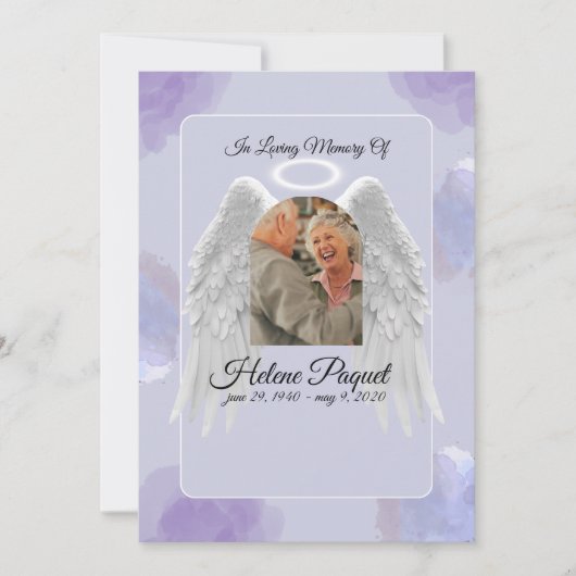 Funeral Memorial Design Template – Angel Wings Einladung (Vorderseite)