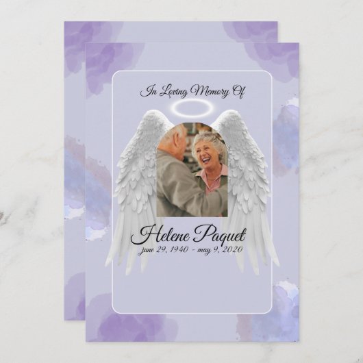 Funeral Memorial Design Template – Angel Wings Einladung (Vorne/Hinten)
