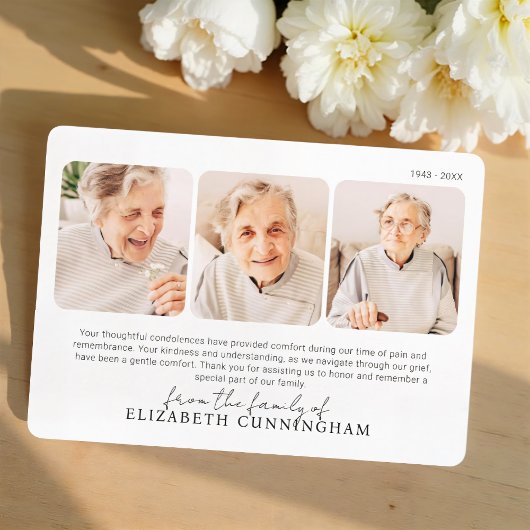Funeral Memorial Modern Simple 3 Photos Dankeskarte